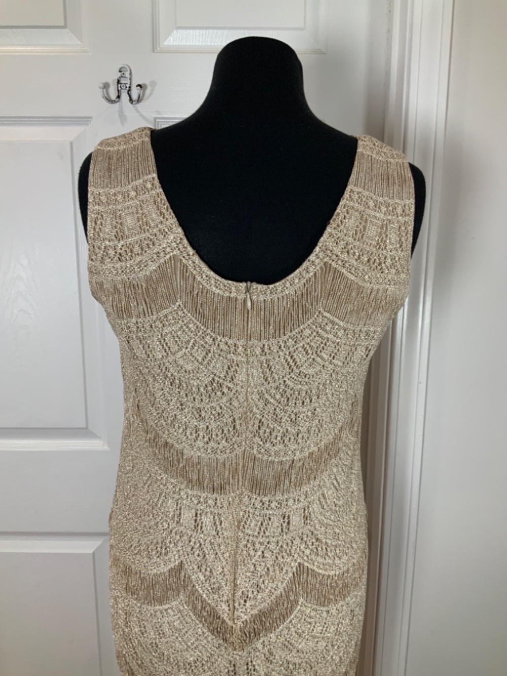 Lillie Rubin Champagne Gold Embroidered Lace Midi Dress Art Deco Glam Medium - Picture 6 of 11